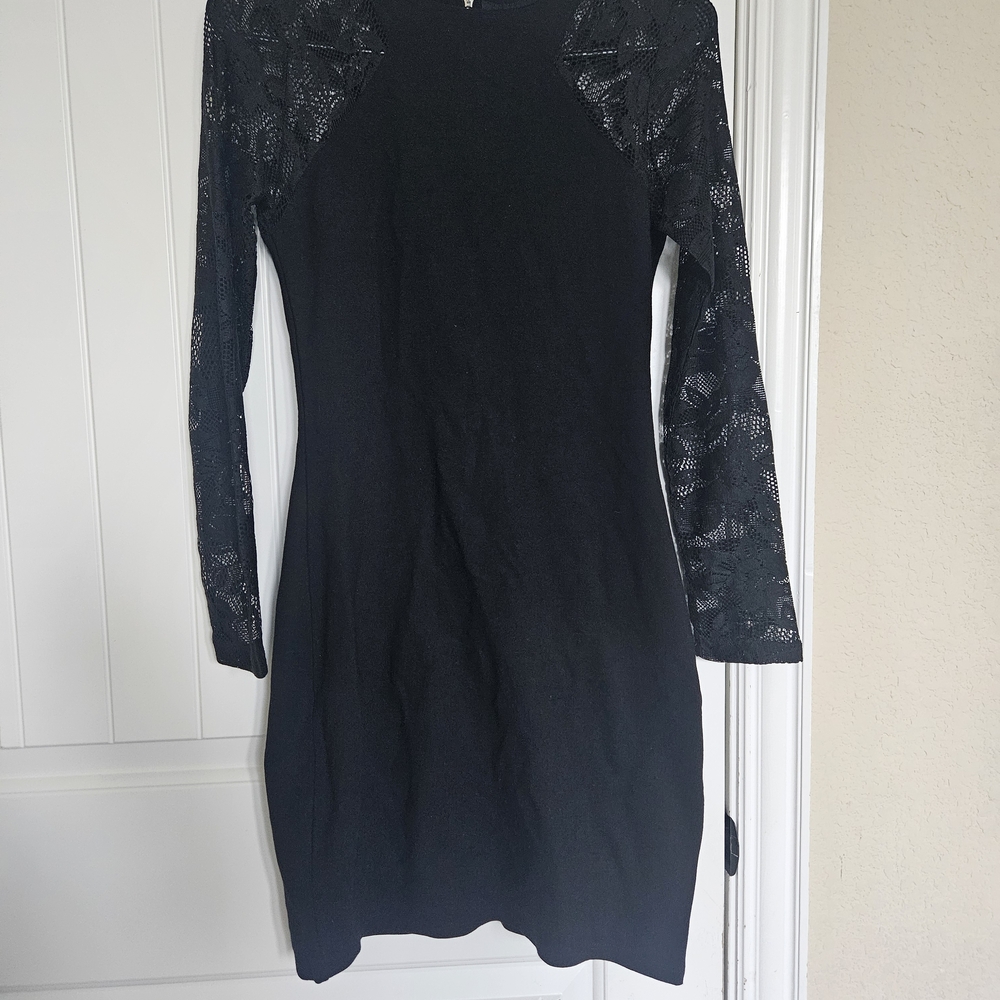 Elegant Black Lace Sleeve Dress